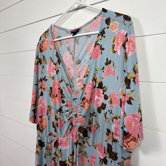 Torrid Floral Print Midi Studio Knit Ruched Dress Blue sz 3 - Picture 3 of 7
